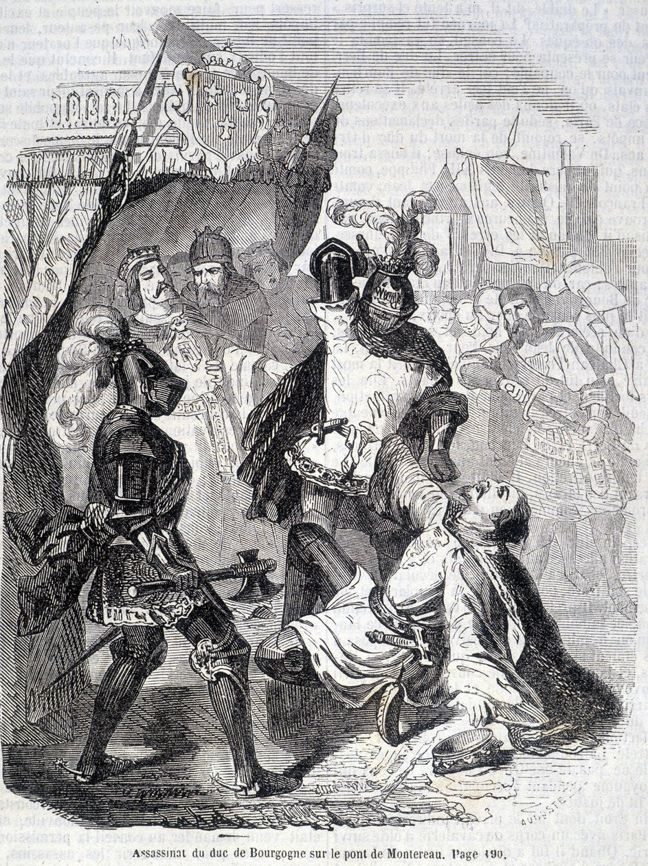1419年モンテロー橋でのブルゴーニュ公爵（Jean sans peur）の殺害-L.-P.の『Histoire de France』に掲載。Anquetil 作： フランス語学校