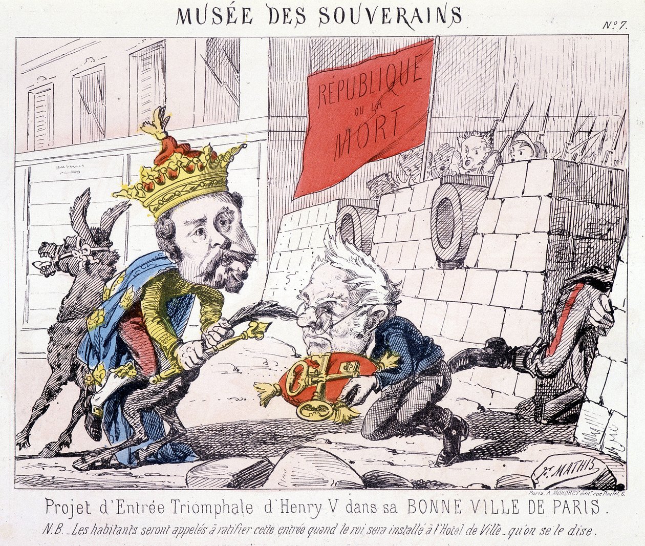 Musée des Souverains - アンリ5世が良き都市パリに凱旋した際のプロジェクト（ティエールは「République ou la mort」と書かれた旗を振った市民によって守られたパリの鍵を彼に手渡した）。 作： フランス語学校