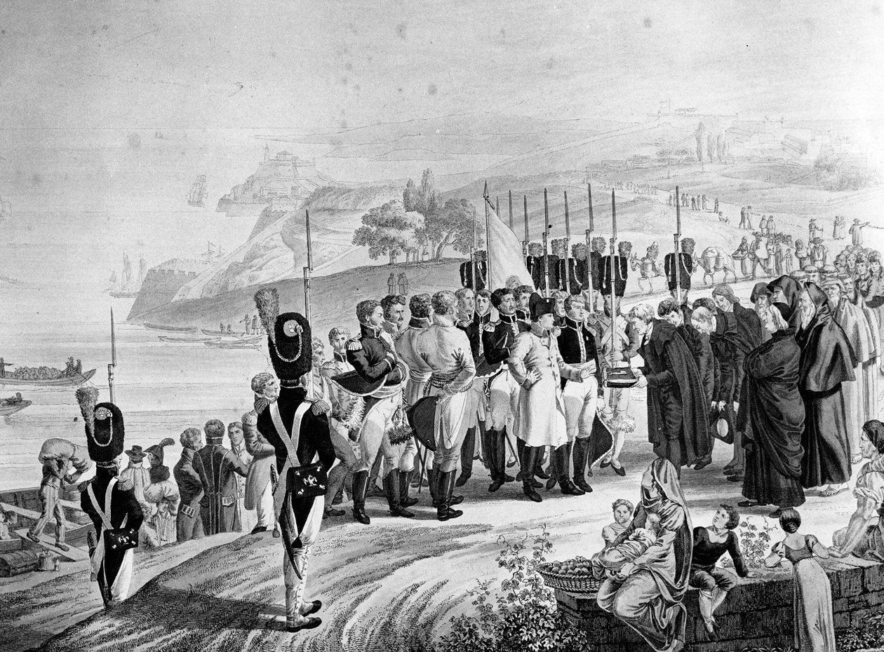 1814年エルバ島に到着したナポレオン（1769-1821） 作： フランス語学校