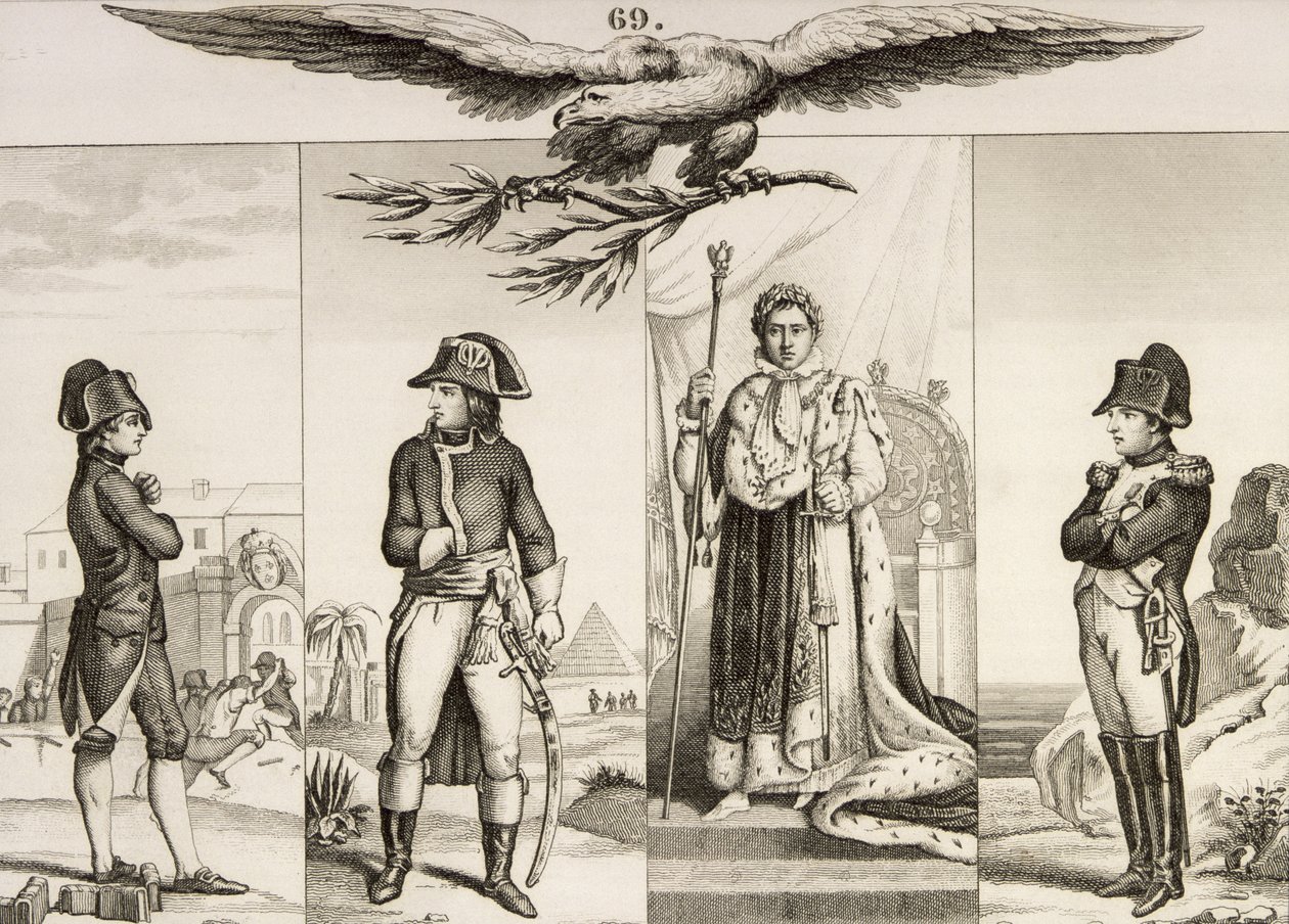 ナポレオンボナパルト（1769-1821）の生涯の4つの段階で、コラートの「フランスの歴史」から1840年頃に出版 作： フランス語学校