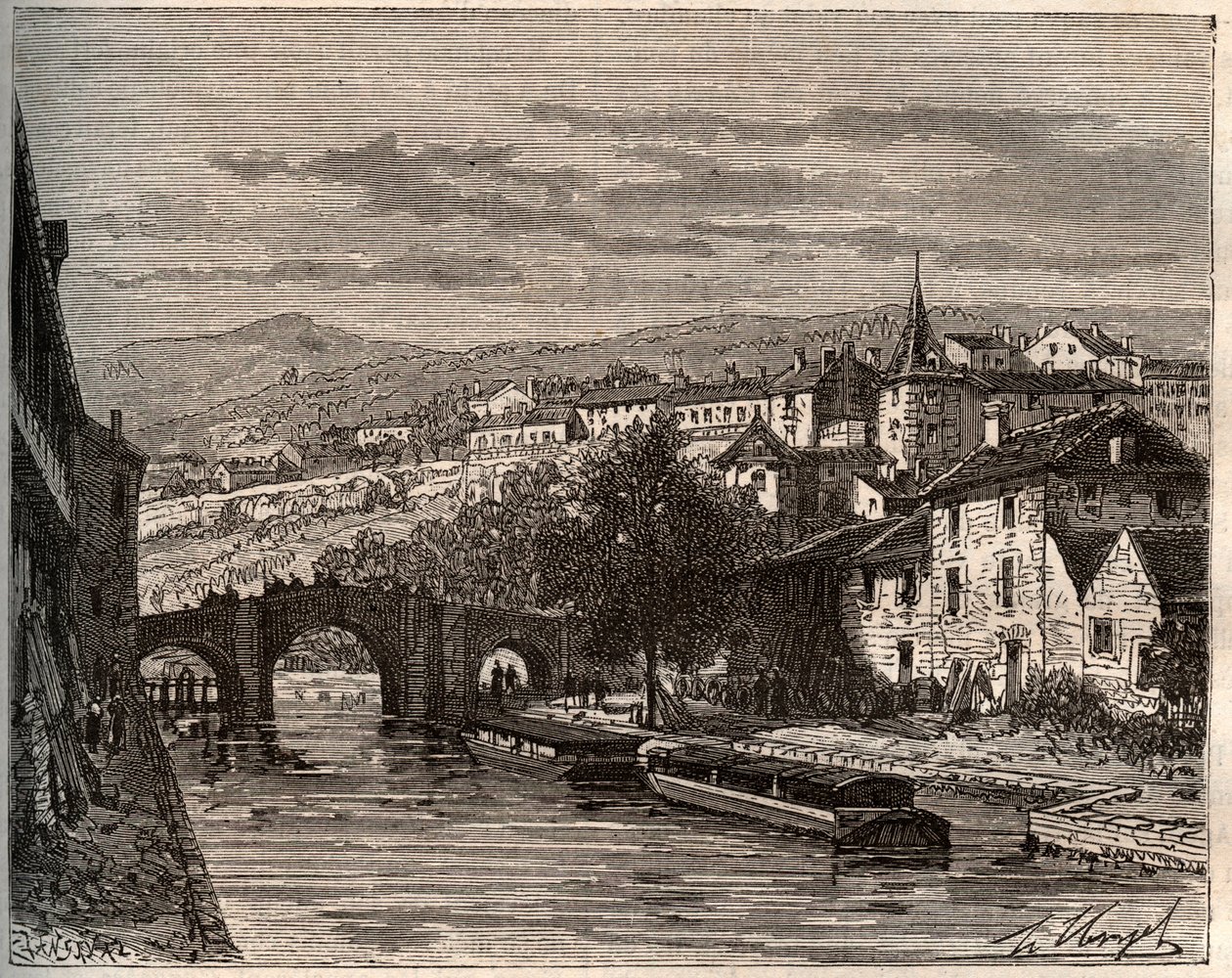 Nerac - Lot-et-Garonne - V.A. Malt-Brown著「La France illustree: geographie, histoire, administration statistique」に掲載された彫刻。 作： フランス語学校