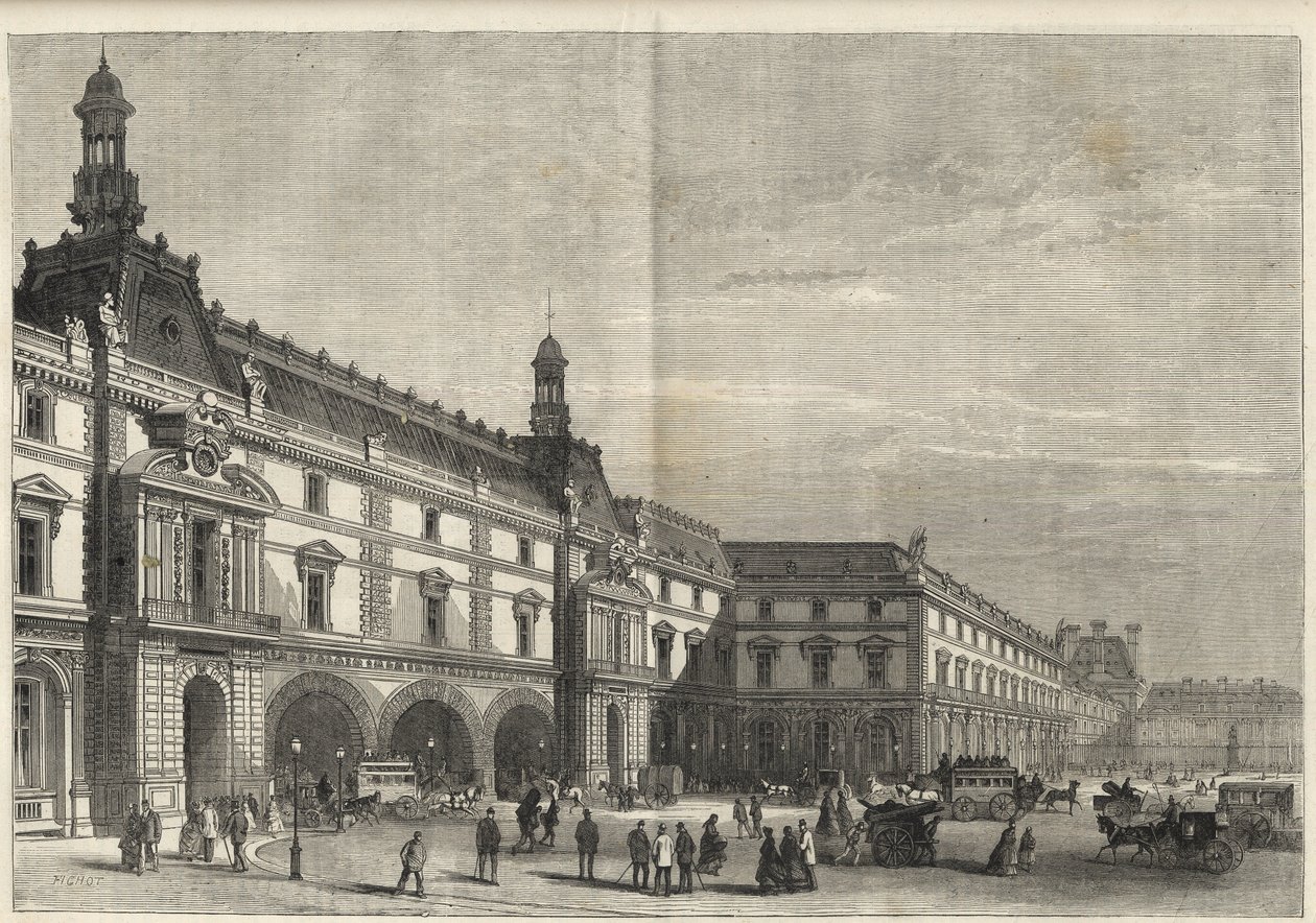 カルーゼル広場のチュイルリーの新館（彫刻） - Le nouveau Louvre - facade du cote de la place du Carrousel et salle des États 1869年の彫刻 作： フランス語学校