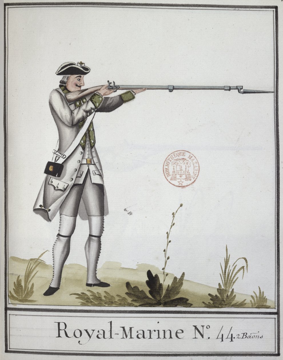 銃剣を銃剣で撃ったマリンロワイヤルの将校、1768年 作： フランス語学校