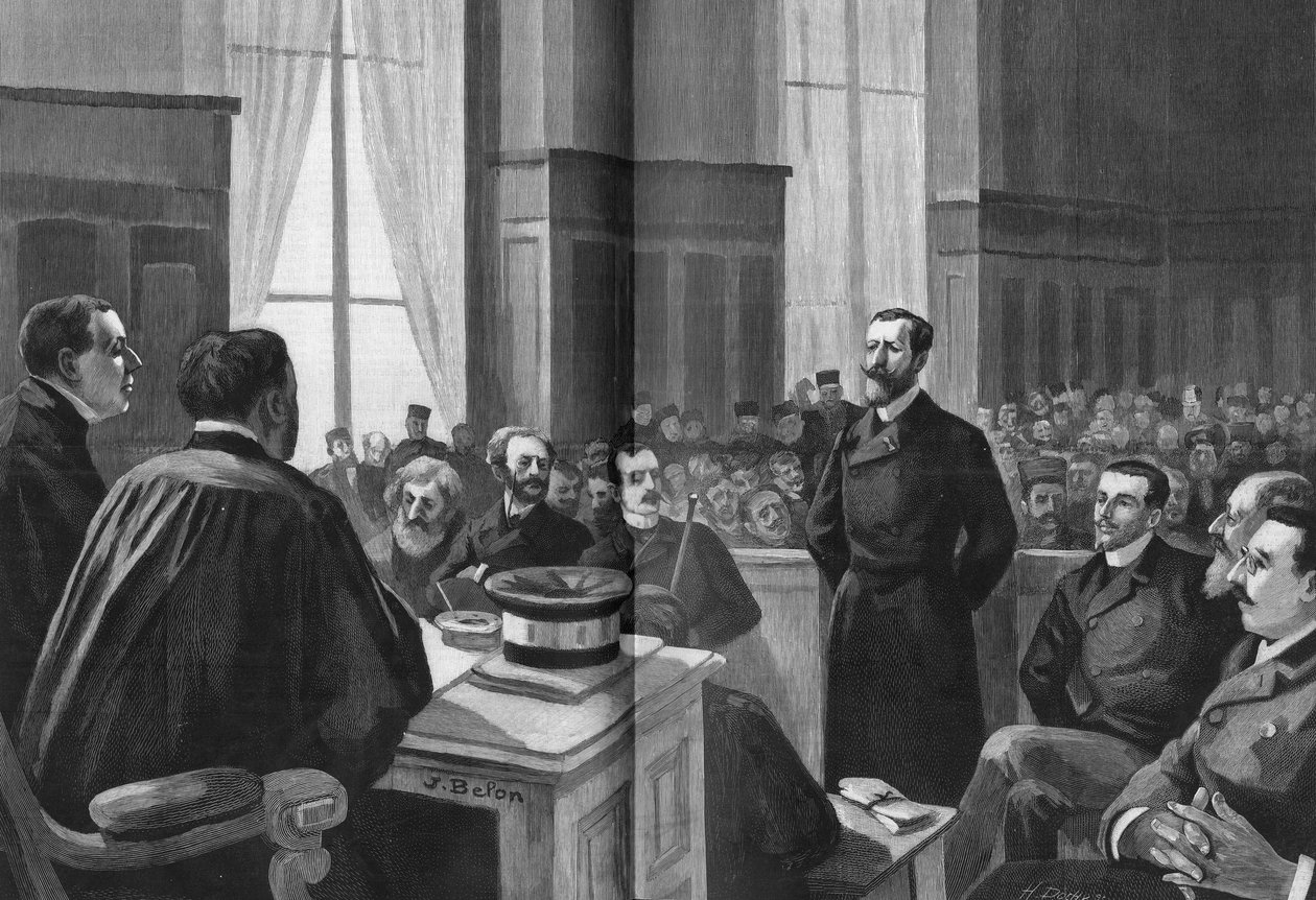 1889年の愛国者連盟の議事録の冒頭。ジレ会長、ナケ、ライサン、ラゲール、デルーレ、リシャール、ターケ、ガリアン。 作： フランス語学校