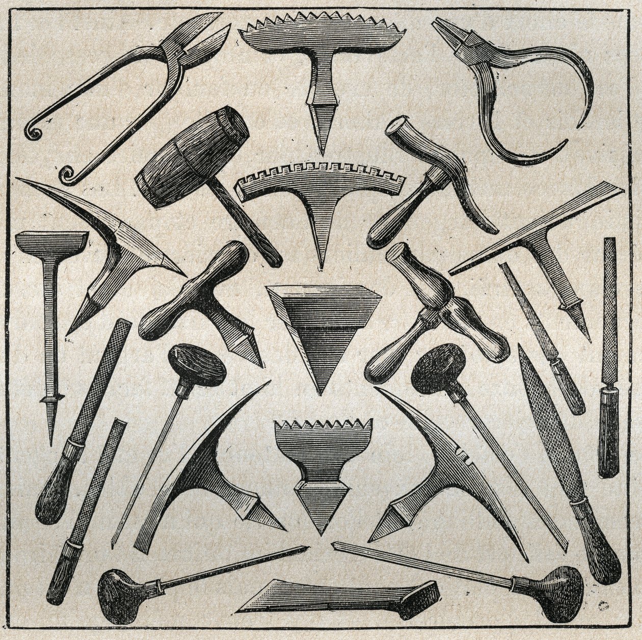 ゴルフヴルの取り外し。Adolphe BITARDの "Les arts et metiers illustres "に掲載された1885年のエングレーヴィング。 作： フランス語学校