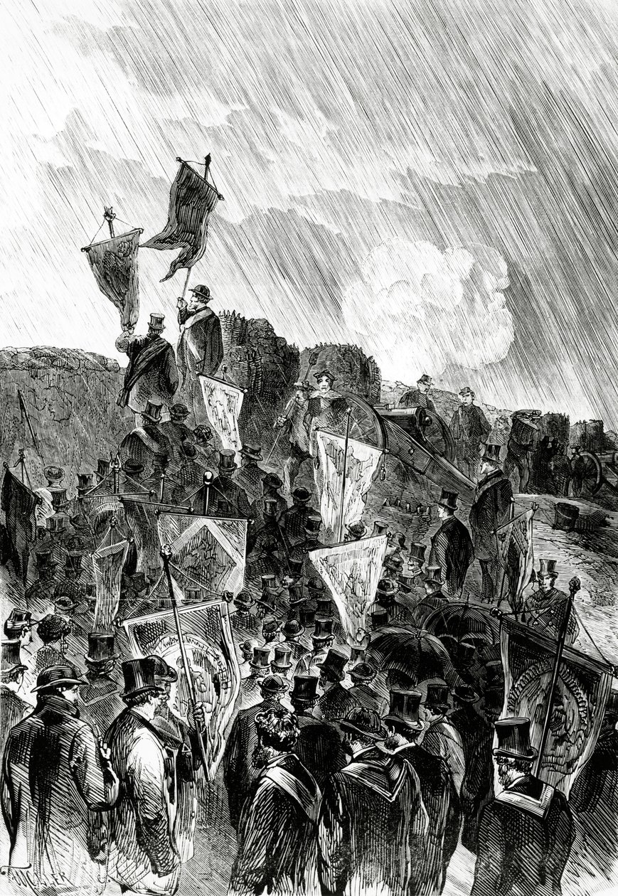 1870年5月5日、ルモンドイルストレにパリの砲撃の中止を要求する1870年4月28日のフリーメーソンによる要塞に関する平和主義者のデモ 作： フランス語学校
