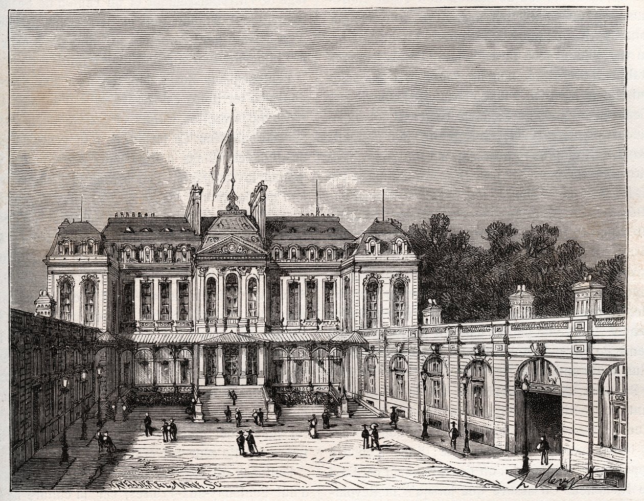 パリのエリゼ宮 - V.A.マルト・ブラウンの「La France illustree: Geographie, Histoire, Administration Statistique」に掲載された彫刻。 作： フランス語学校