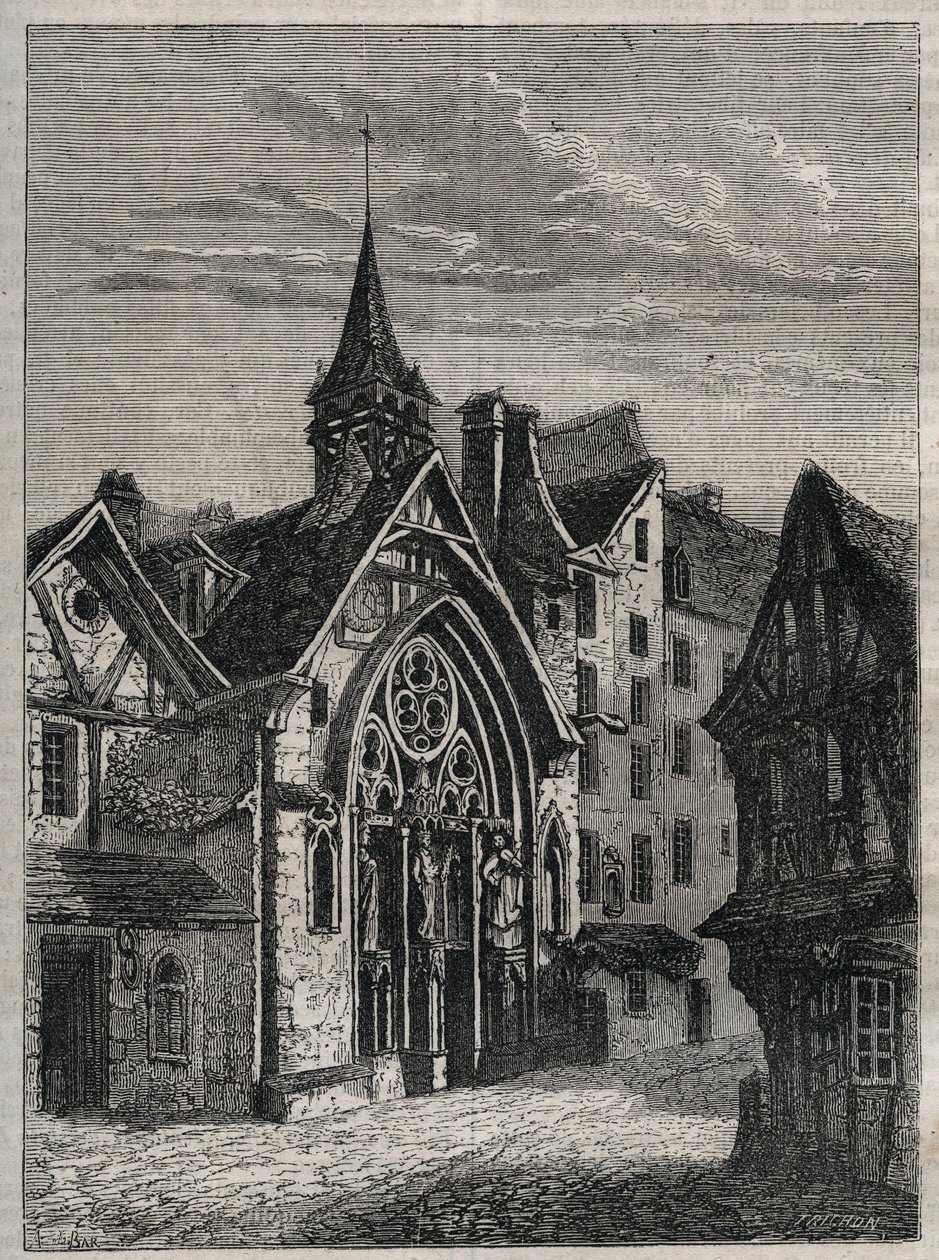 Paris - Rue Saint-Martin, church Saint-Julien-des-Menetriers (Saint Julien des Menetriers) Engraving in "Physical, civil and moral history of Paris: from the first historical times to the present day" by Jacques Antoine Dulaure 作： フランス語学校