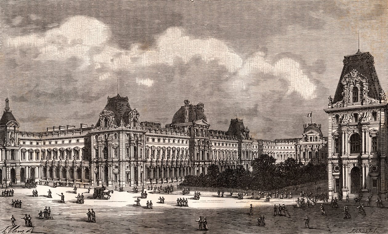 パリ ルーブル美術館 - V.A.マルト・ブラウンの「La France illustree: Geography, History, Administration Statistique」に掲載された彫刻。1884 作： フランス語学校