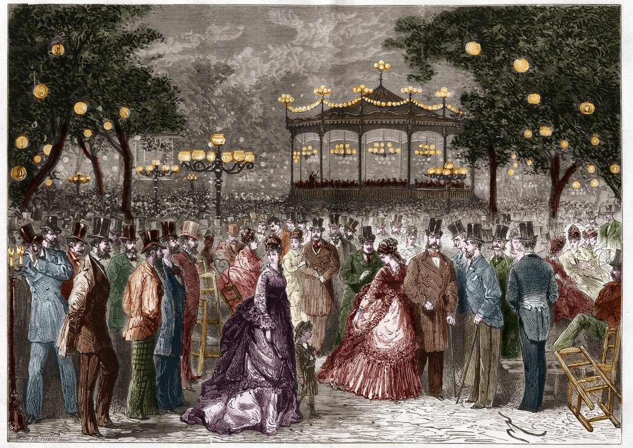 パリ：夏の金曜日、シャンゼリゼのコンサート（Champs Elysees）。 作： フランス語学校