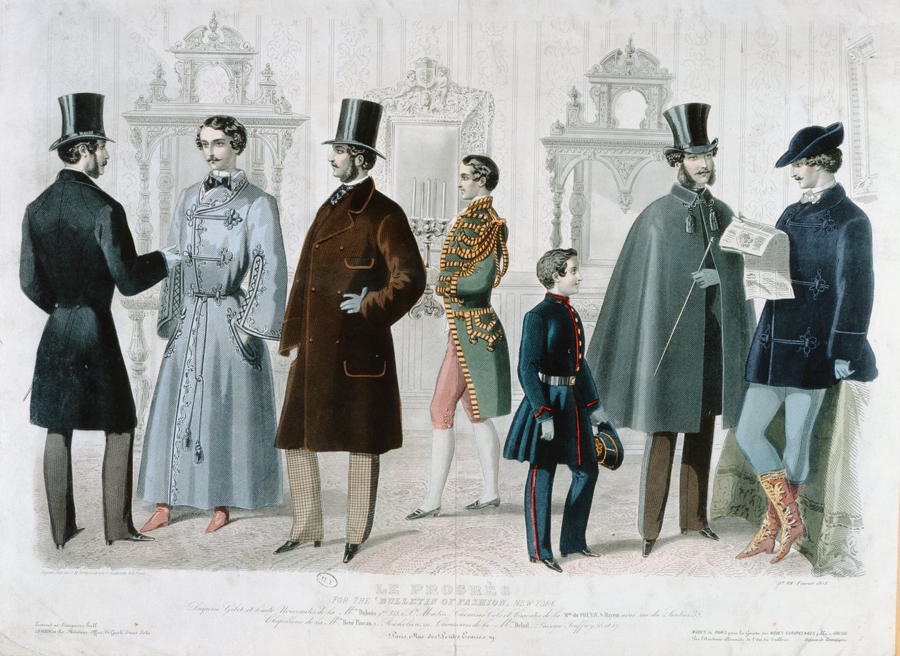 パリのファッション誌、ファッション誌、1858年2月、ニューヨーク（カラー彫刻） 作： フランス語学校