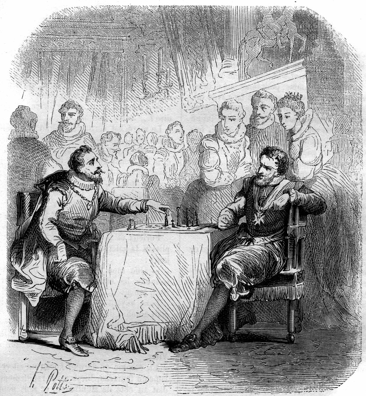 フランスのアンリ4世（1553-1610）とヴァンドーム公爵との間で行われたチェスの一部。 作： フランス語学校
