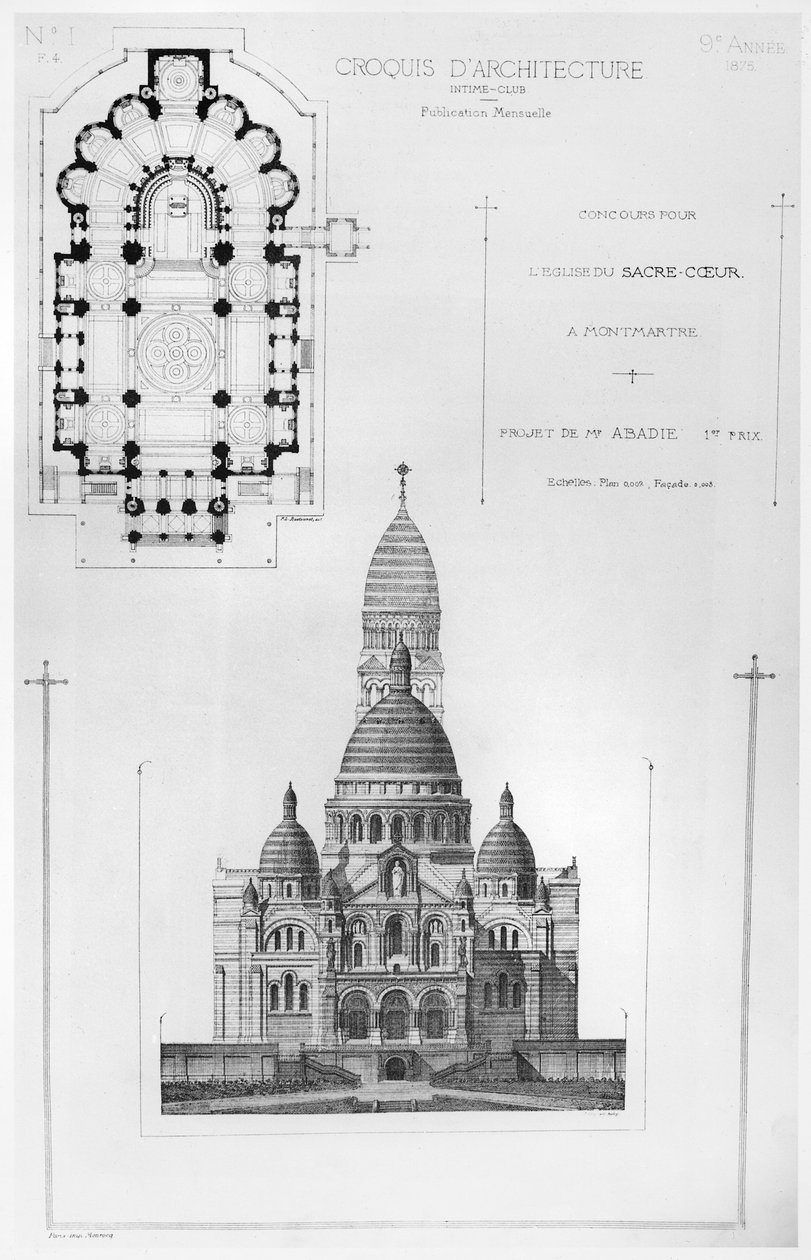 モンマルトルのサクレクールデザインコンペティションでポールアバディがデザインを受賞、1875年 作： フランス語学校