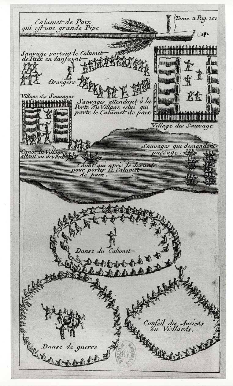 イロンコイ族のピースパイプダンス、ルイ=アルマンドラホンタン男爵（1666-1715）、1704 作： フランス語学校