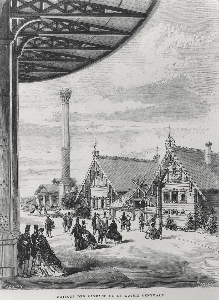 1867年の万国博覧会のロシア館の農民の家（リトグラフ 作： フランス語学校