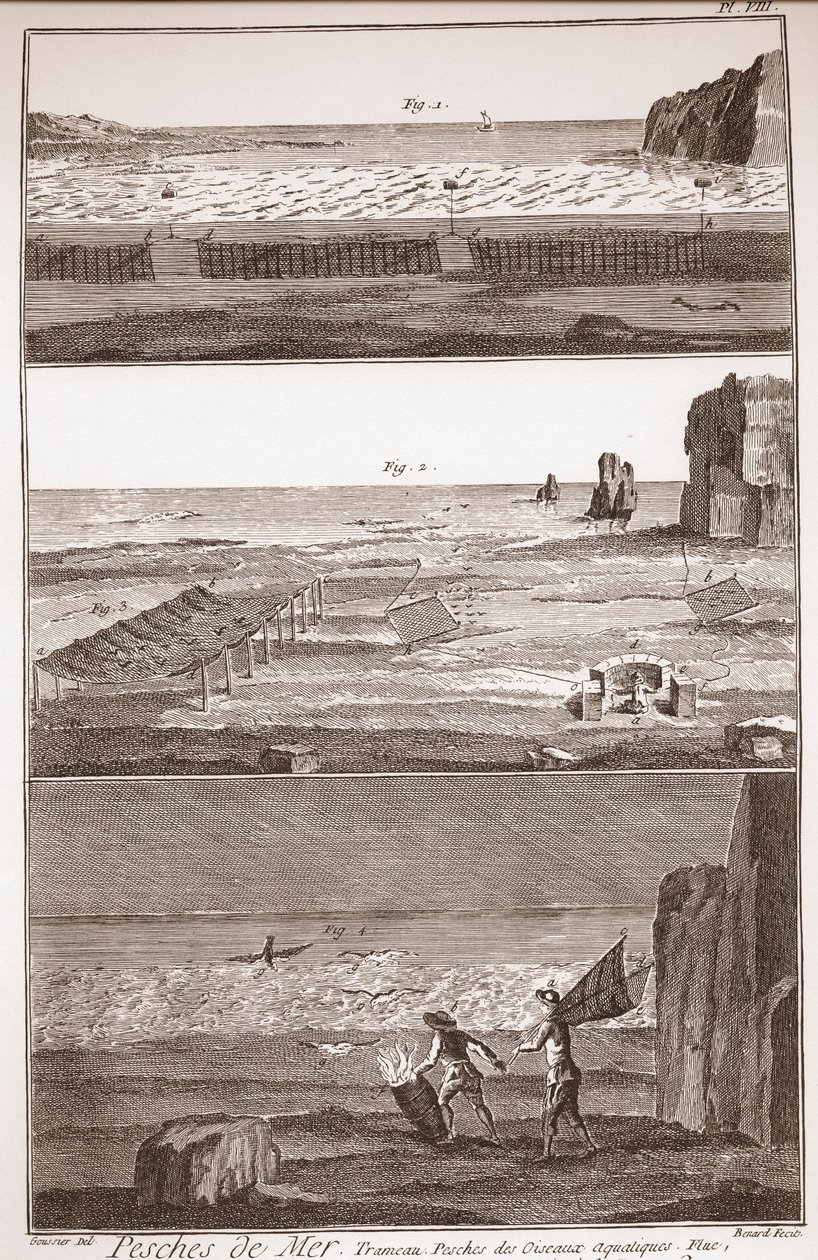 Peche de Mer - Trameau - Waterbird Fishing - Denis Diderot（1713-1784）とJean d
