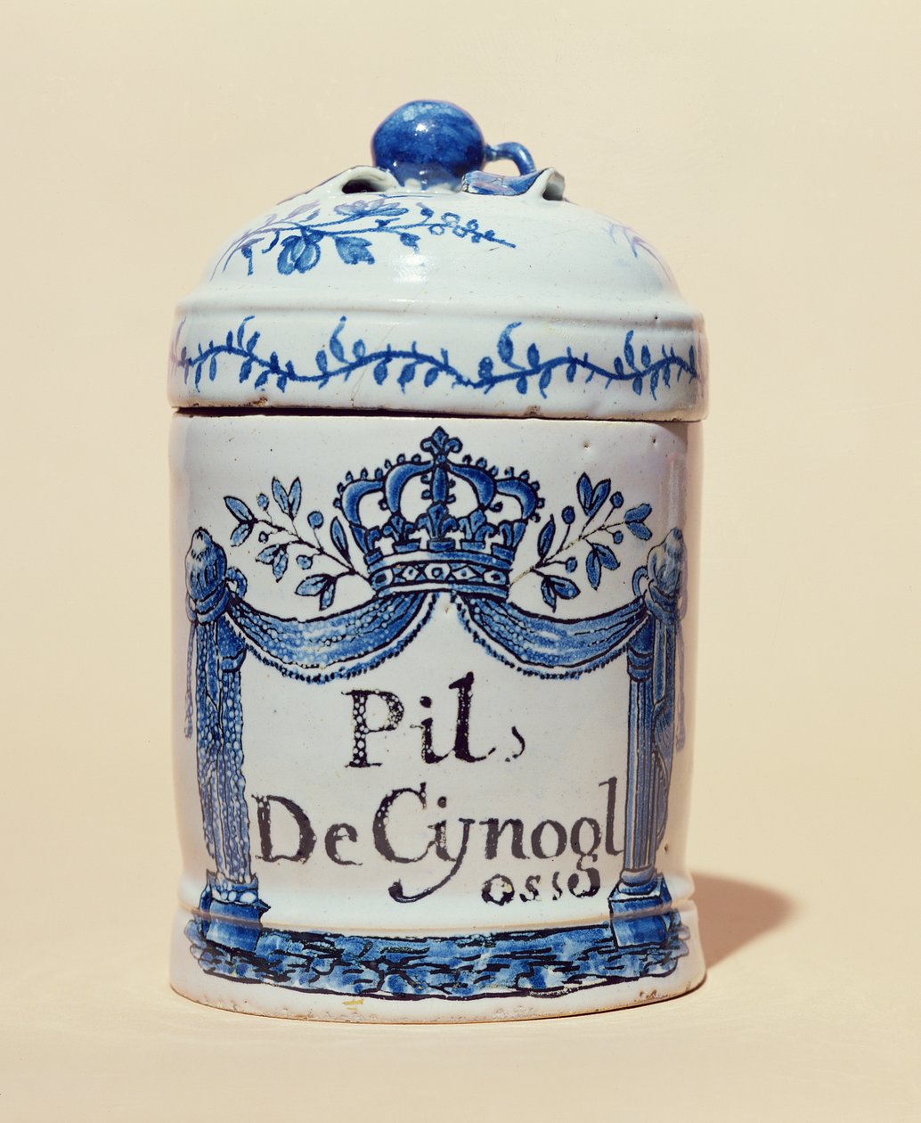 cynoglossumタブレット用の薬瓶、c.1700（セラミック） 作： フランス語学校