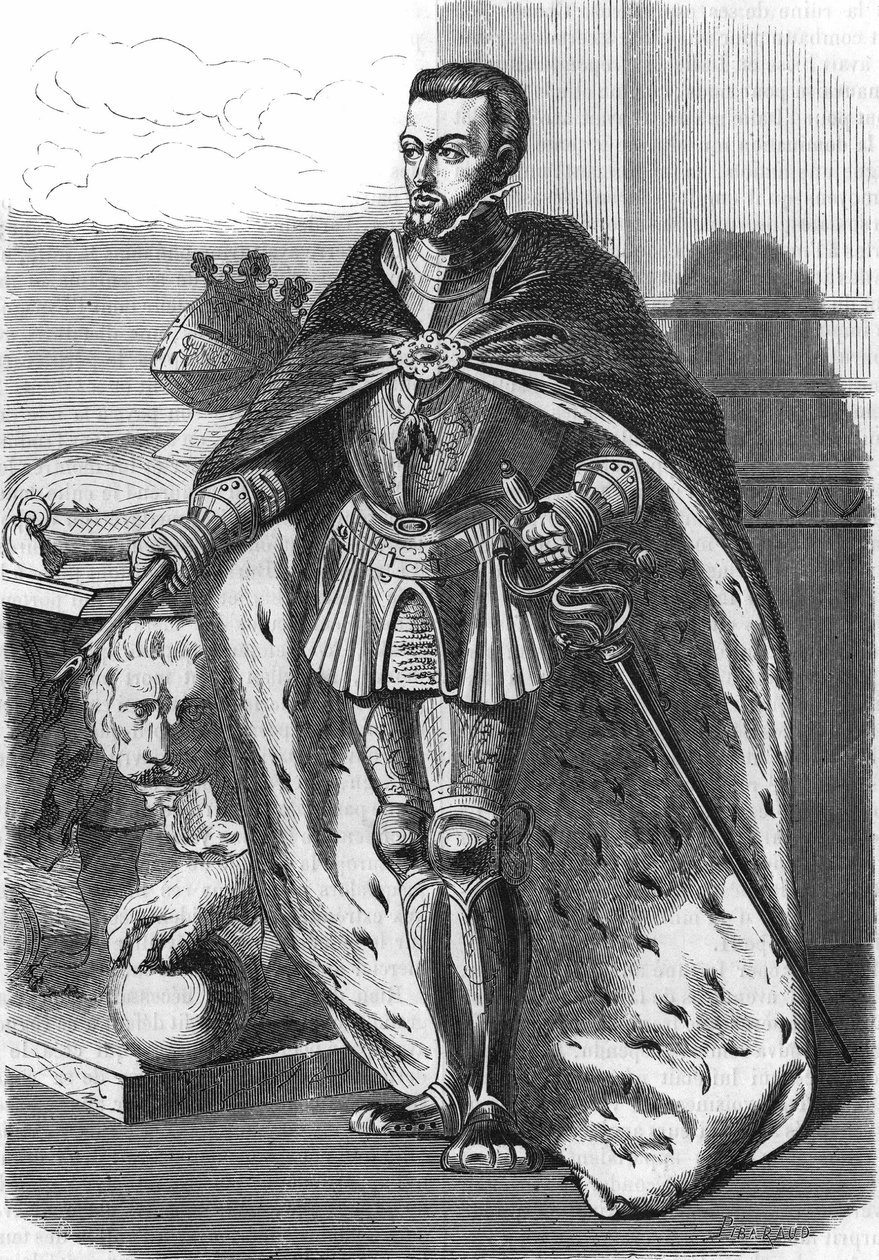 フィリップ2世（1527-1598）、スペイン王。Histoire Populaire de la France」（1885年頃）に掲載。エングレーヴィング。 作： フランス語学校