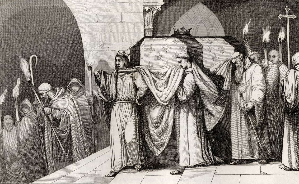 フィリップIII（1245-85）太字は、1840年に出版されたコラートの「フランスの歴史」から父親の棺を運ぶ手助けをしています。 作： フランス語学校