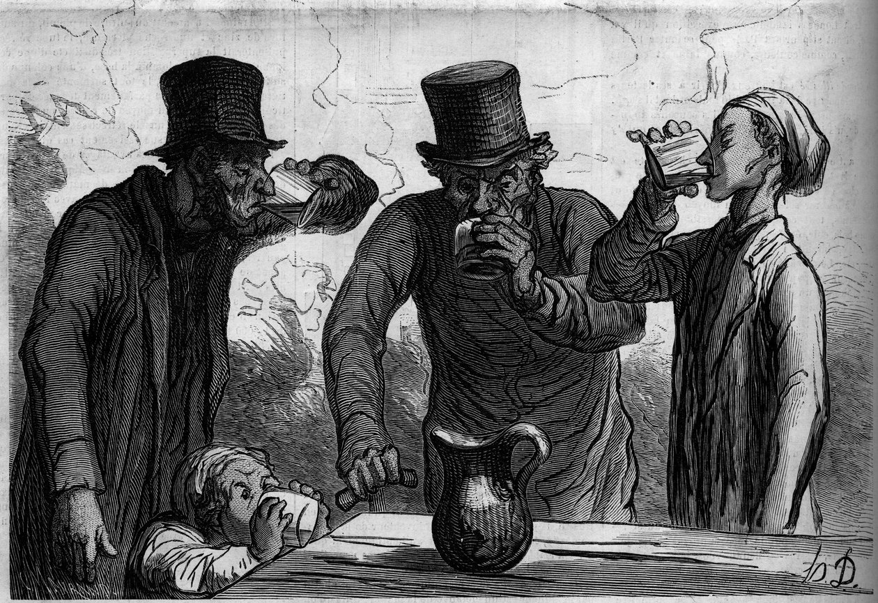 酒飲みの生理：4つの時代。オノレ・ドーミエ（1808-1879）の漫画。10月25日付「Le Monde Illustré」289号に掲載された図版 作： フランス語学校