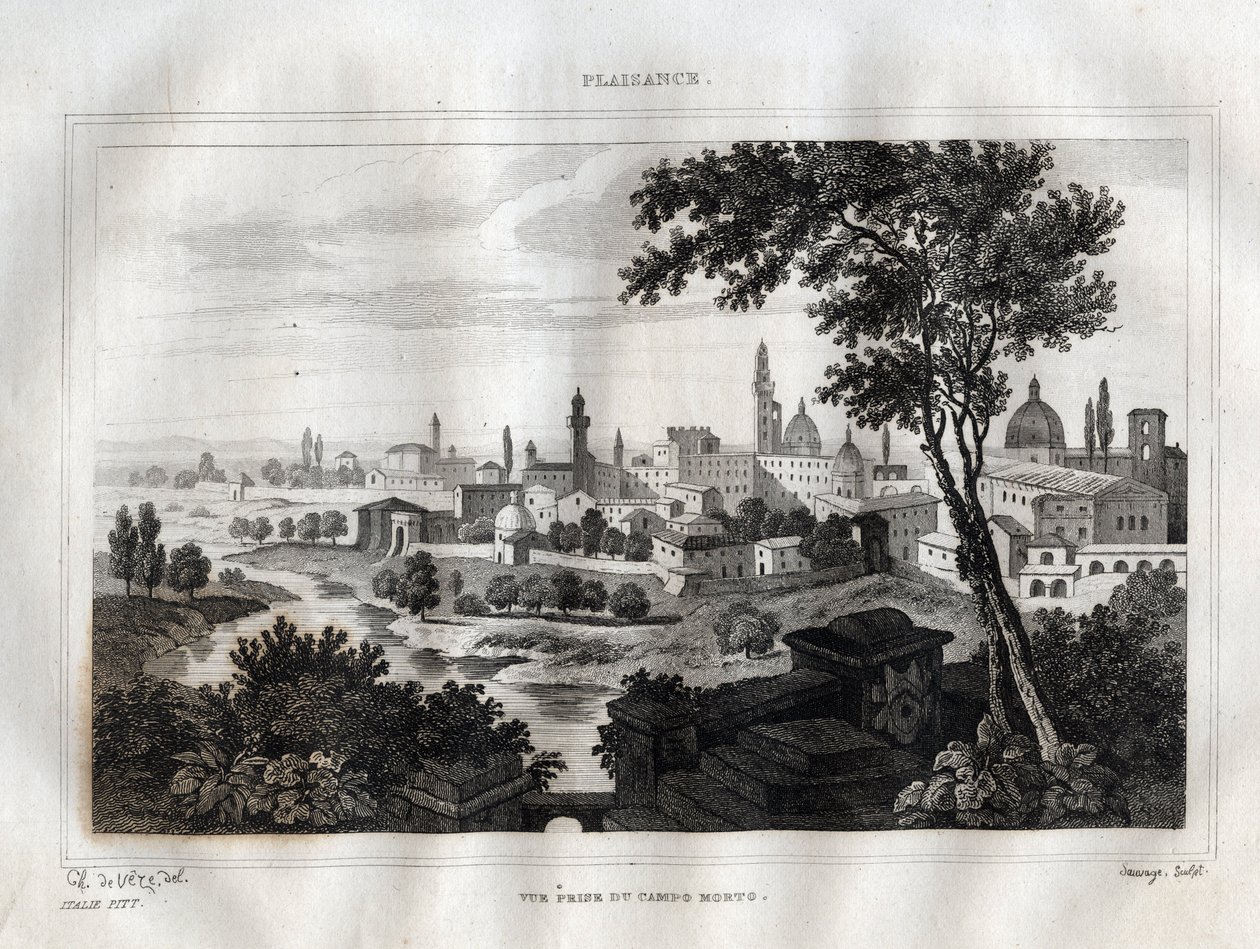 ピアチェンツァ - プレザンス - M. de Norvins, Ch. Nodier 1834-1836による「Picturesque Italy」からのエングレーヴィング。 作： フランス語学校