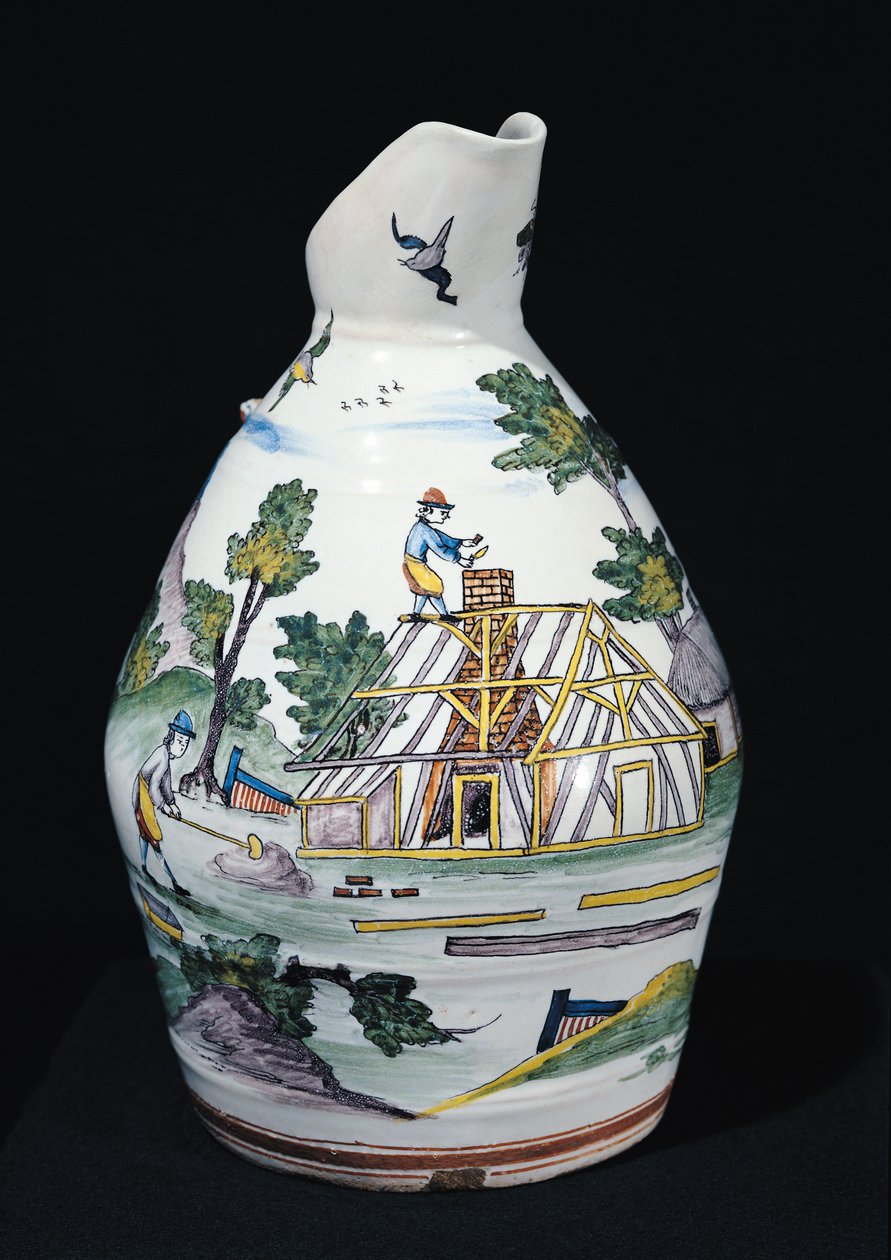 建物の構造を描いた投手、シンセニー、c.1740-50（ファイアンス） 作： フランス語学校