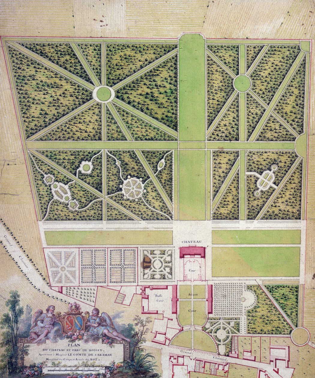 コントデカラマンに属するロワシーのシャトーと公園の計画（紙にペンとインクとトイレ） 作： フランス語学校