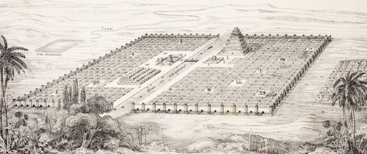 紀元前5世紀頃のメソポタミア、バビロンの都市計画（1860年頃にストラスブールで出版された『L