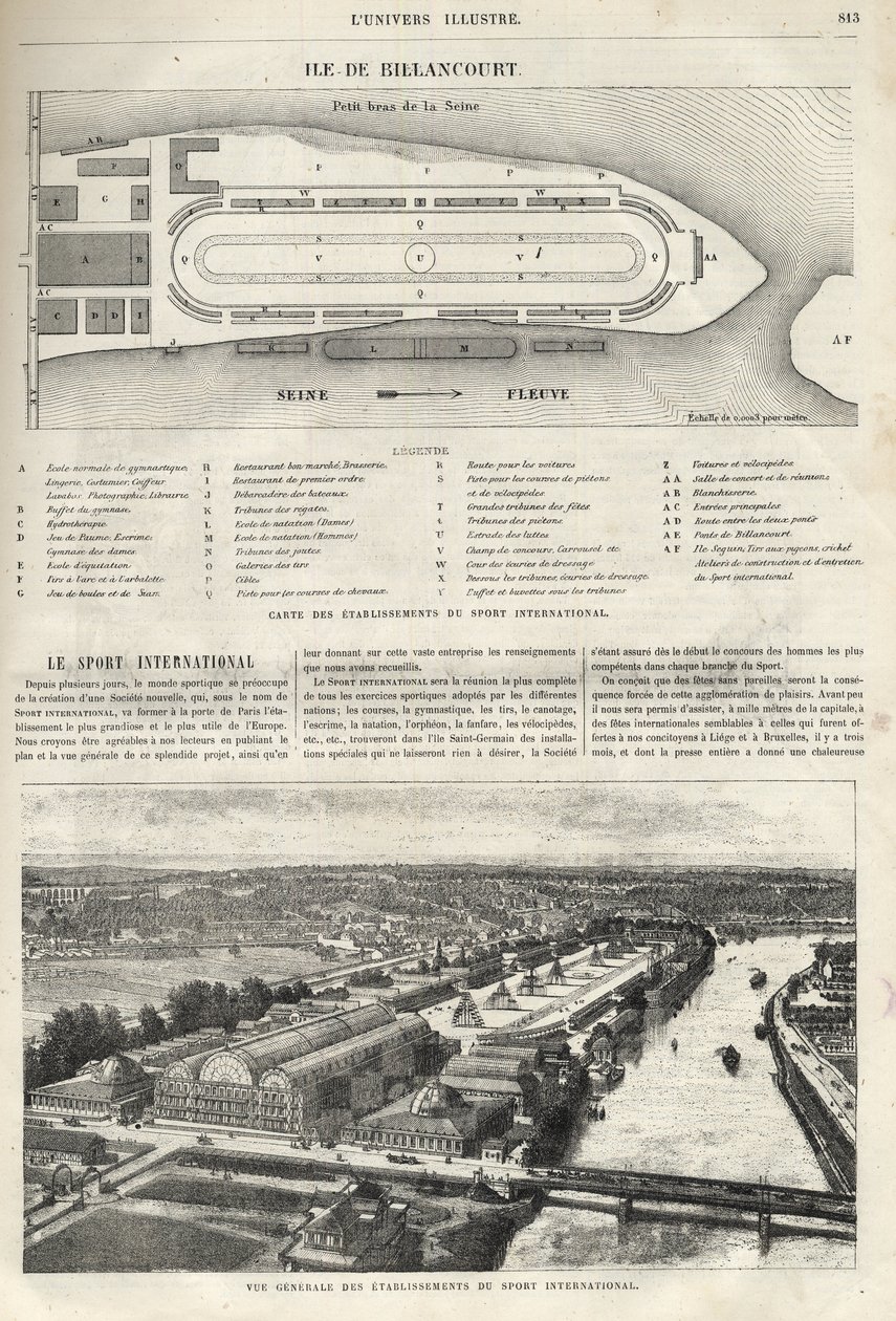 1869年にビランクール島に建設されなければならない国際スポーツの施設の計画-1869年にビランクール島に建設された国際スポーツの施設の全景 作： フランス語学校