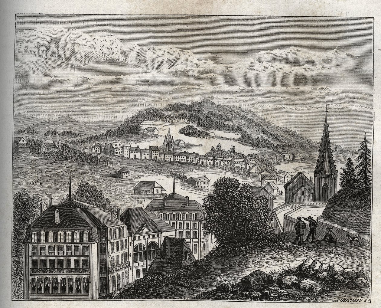 Plombieres-les-Bains (Plombieres les Bains) ヴォージュの温泉保養地 - V.A. Malt-Brown著「La France illustree: Geography, history, statistical administration」に掲載された彫刻。1884 作： フランス語学校