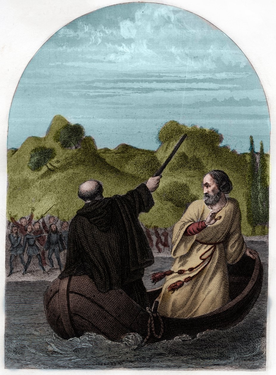 ローマ法王オイゲニウス4世（Eugenio, Eugenius）（1431-1447）ローマ人の怒りから逃れるために船で逃亡する - POPE EUGENIUS IV（Gabriele Condulmaro）有力なコロンナ家に反対され、ローマから逃亡することになったが、敵は反ローマ法王を選出する - Engraving f 作： フランス語学校