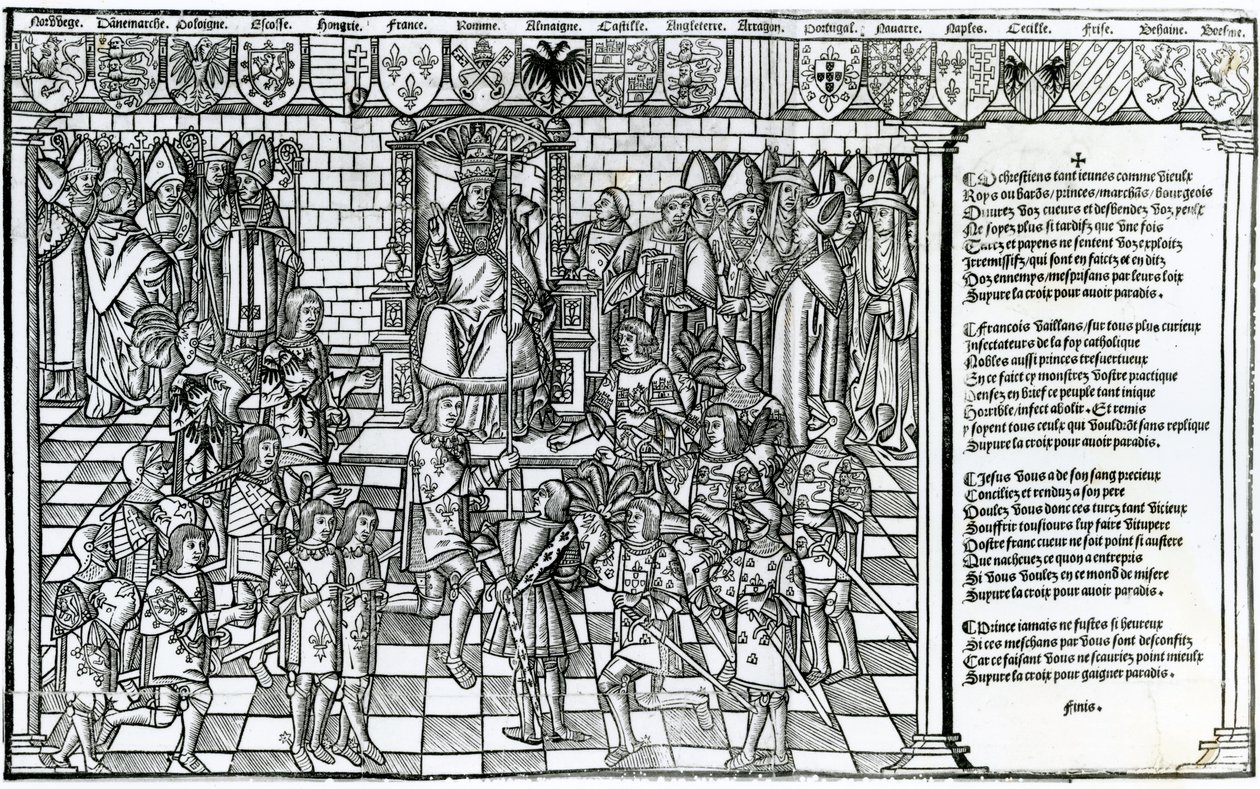 1095年にクレルモン評議会を統括する教皇都市II 作： フランス語学校