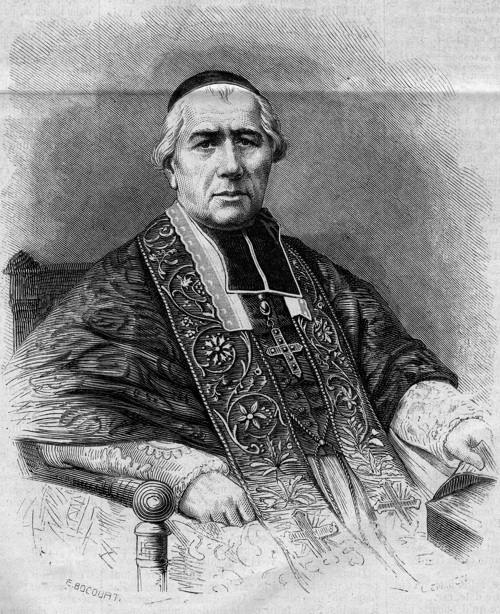 パリの大司教フランソワ・ニコラ・マドレーヌ・モルロー（1795-1862）の肖像。1863年1月3日付の "Le Monde Illustre "299号に掲載された図版。 作： フランス語学校