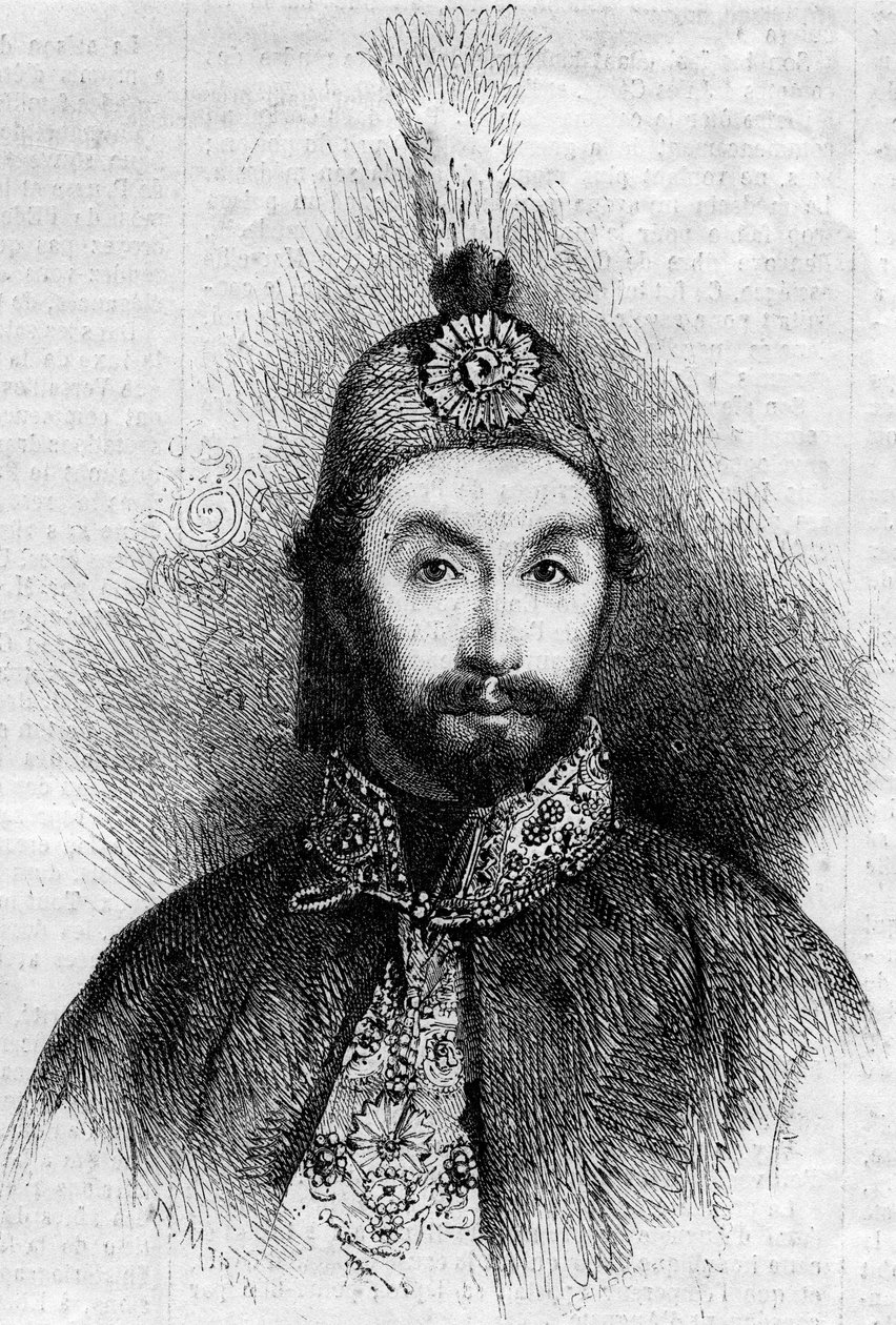 オスマン帝国のスルタン、アブドゥルメシット1世（Abdul-Medjid-Khan, Abdul Medjid Khan）（1823-1861）の肖像。1861年7月6日付「Le Monde Illustré」221号に掲載された版画。 作： フランス語学校