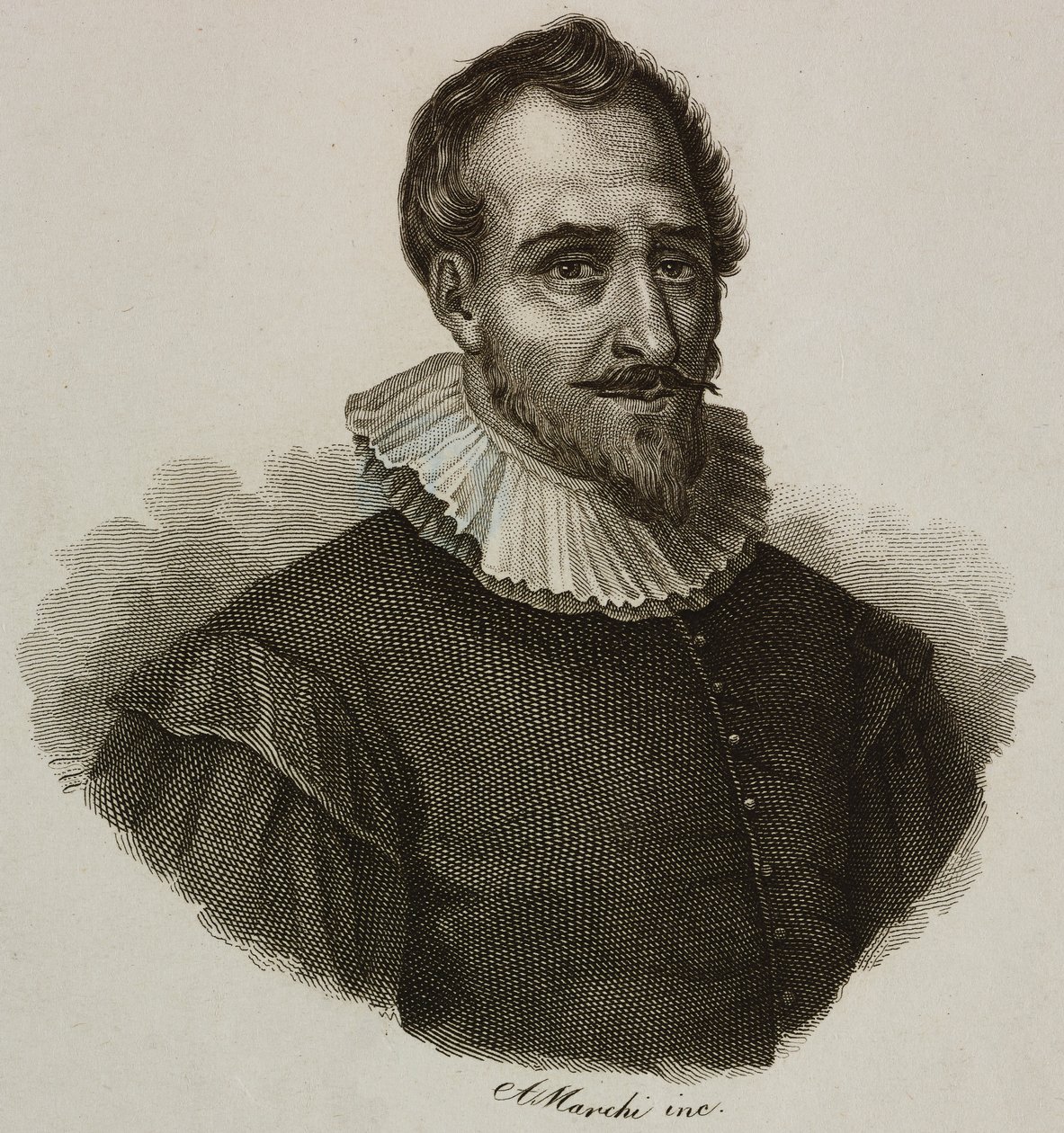 Adam de Craponnen (1526-1576), ranskalaisen insinöörin muotokuva, Marchin kaiverrus 作： フランス語学校