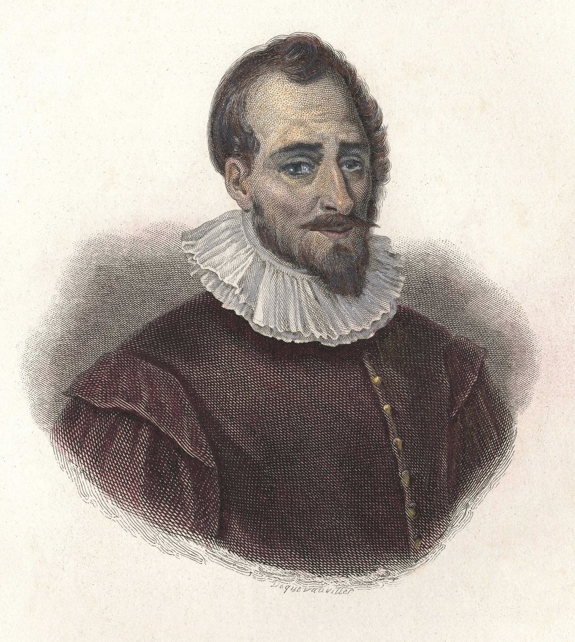 フランスの数学者・技術者であるアダム・ド・クラポンヌ（1527-1576）の肖像。"Portraits of Useful Men "にて 作： フランス語学校