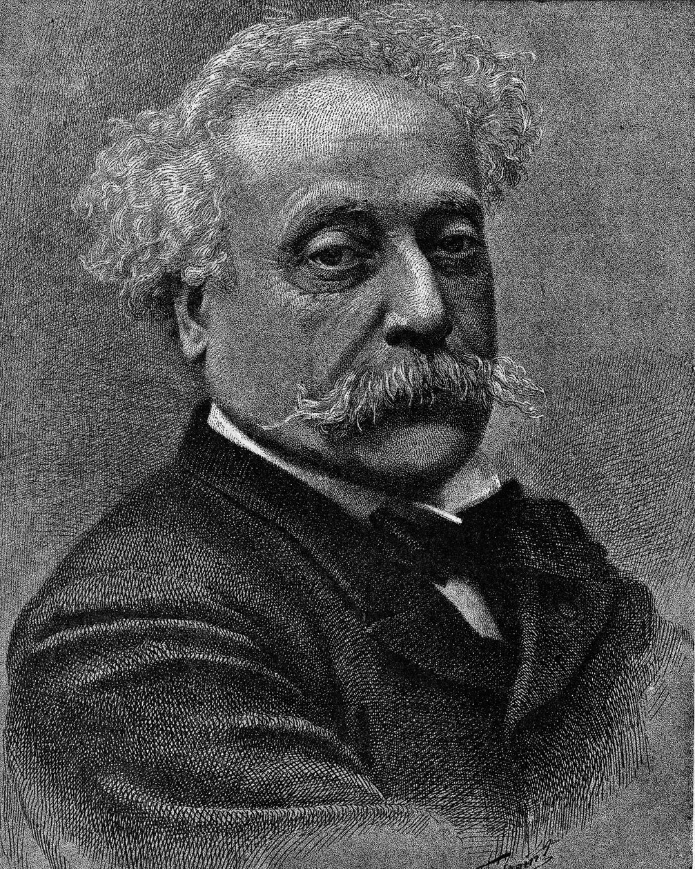 フランスの作家、アレクサンドル・デュマ・ジュニア（1824-1895）の肖像。1895年12月5日の「La gazette du dimanche」に掲載されたエングレーヴィング。 作： フランス語学校