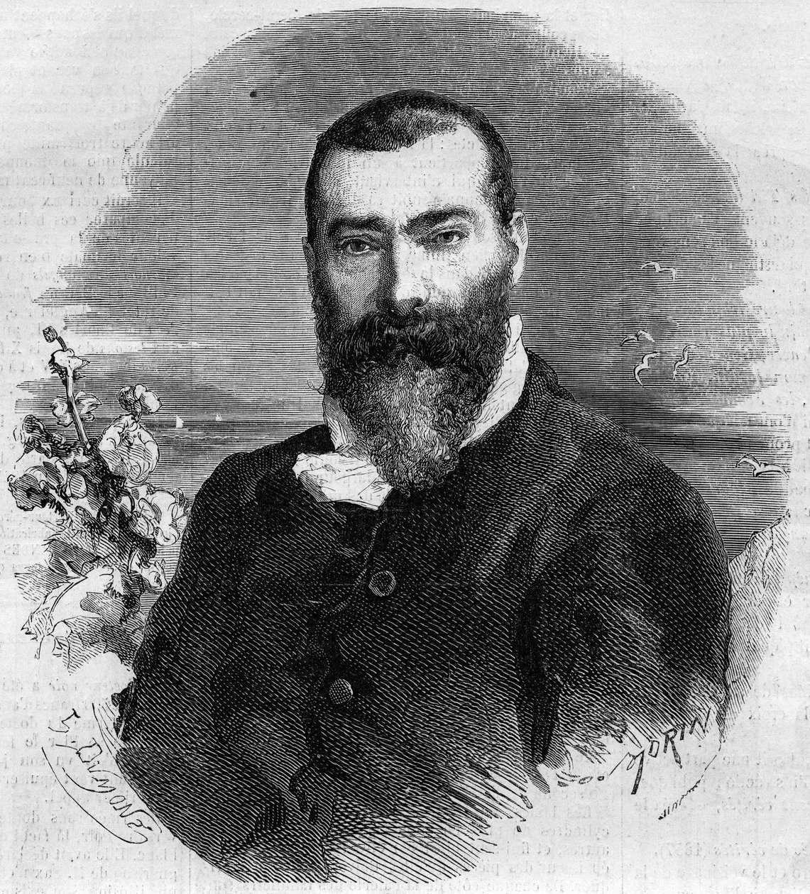 フランスの小説家・劇作家、アルフォンス・カール（1808-1898）の肖像。1860年1月21日付「Le Monde Illustré」145号に掲載されたエングレーヴィング。 作： フランス語学校