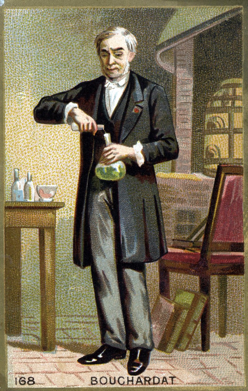 フランスの薬剤師、アポリネール・ブシャルダ（1809-1866）の肖像。19世紀末のクロモリトグラフ。 作： フランス語学校