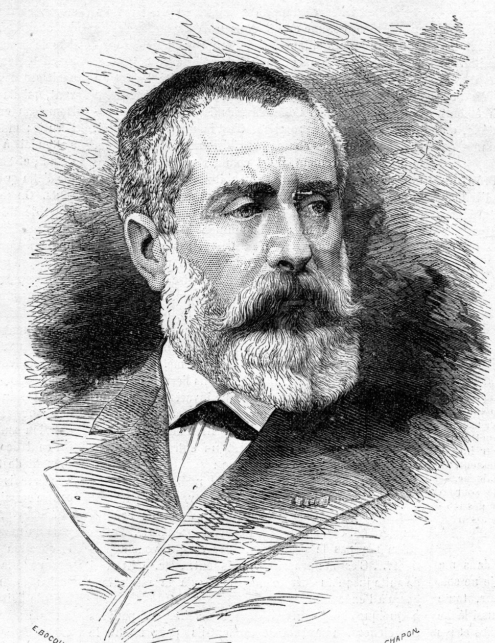 フランスの作曲家であり、パリ・オペラ座のディレクターであったAuguste Emmanuel Vaucorbeil（1821-1884）の肖像。1879年7月26日付「Le Monde Illustré」1165号に掲載されたエングレーヴィング。 作： フランス語学校