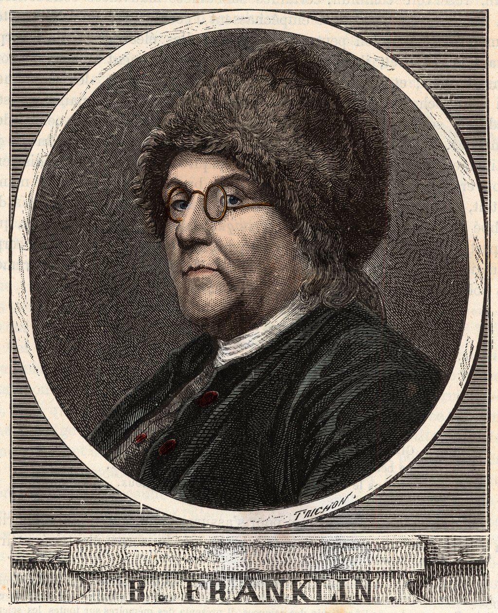 ベンジャミン・フランクリン（1706〜1790）の肖像 - ベンジャミン・フランクリン（1706〜1790）の肖像 - アメリカの物理学者、哲学者、政治家 - 「Sciences brought to reach o