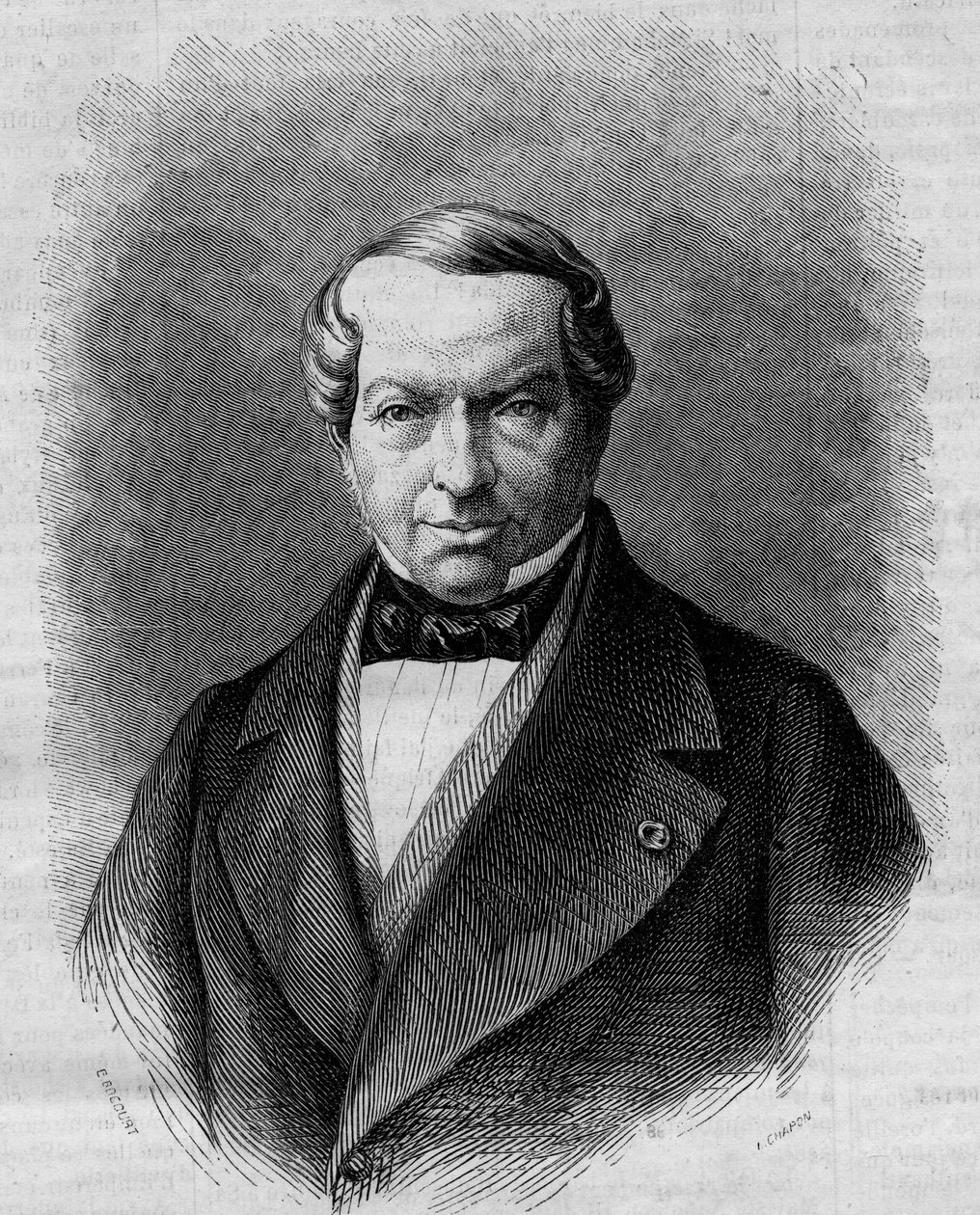 ドイツの銀行家、ジェイムズ・ド・ロートシルト男爵（1792-1868）の肖像。1862年12月27日付の "Le Monde Illustré "298号に掲載された図版。 作： フランス語学校