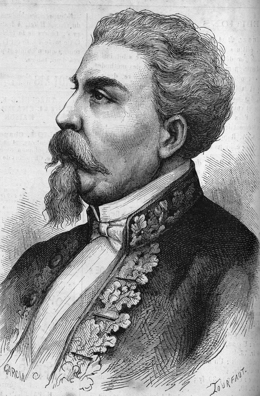 イタリアの政治家Benedetto Cairoli (1825-1889)の肖像。1878年12月7日付「Le Monde Illustré」1132号に掲載されたエングレーヴィング。 作： フランス語学校