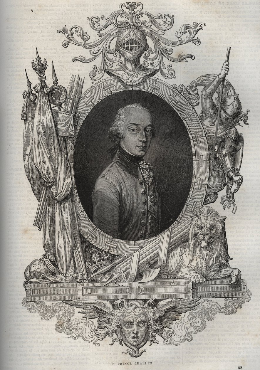 チャールズ・ルイ・オブ・オーストリア・テッシェン（Charles-Louis of Austria Teschen）（1771年～1847年）の肖像（Erzherzog Karl von Osterreich） オーストリア大公、テッシェン公 - テッシェン公チャールズ大公 - モーリス・ラ・シャレスト著「新国民百科事典」より 作： フランス語学校