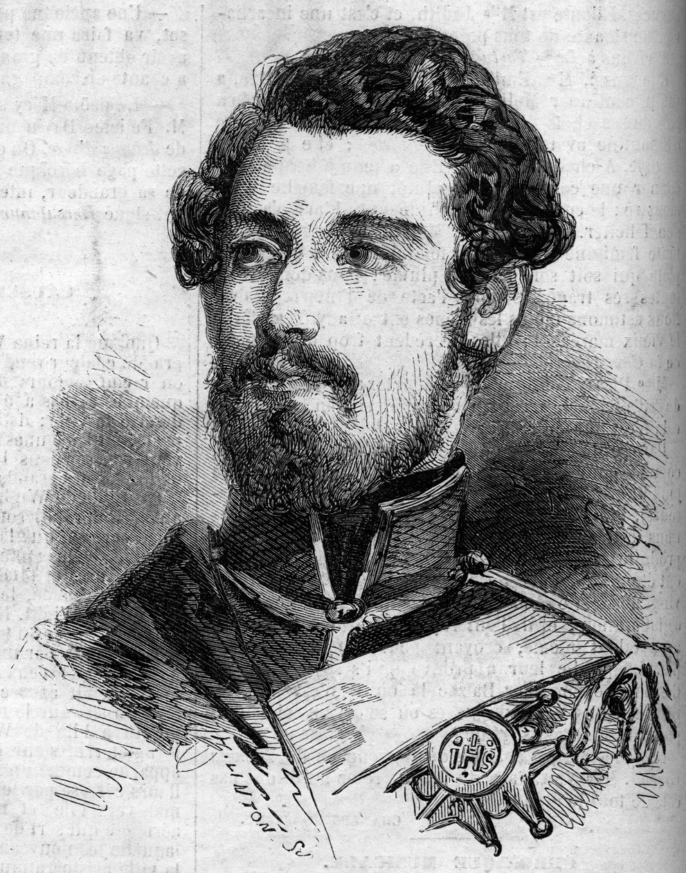 スウェーデンとノルウェーの王、シャルル（カール）15世（1826-1872）の肖像。1859年7月23日付「le Monde Illustrous」119号に掲載された版画。 作： フランス語学校