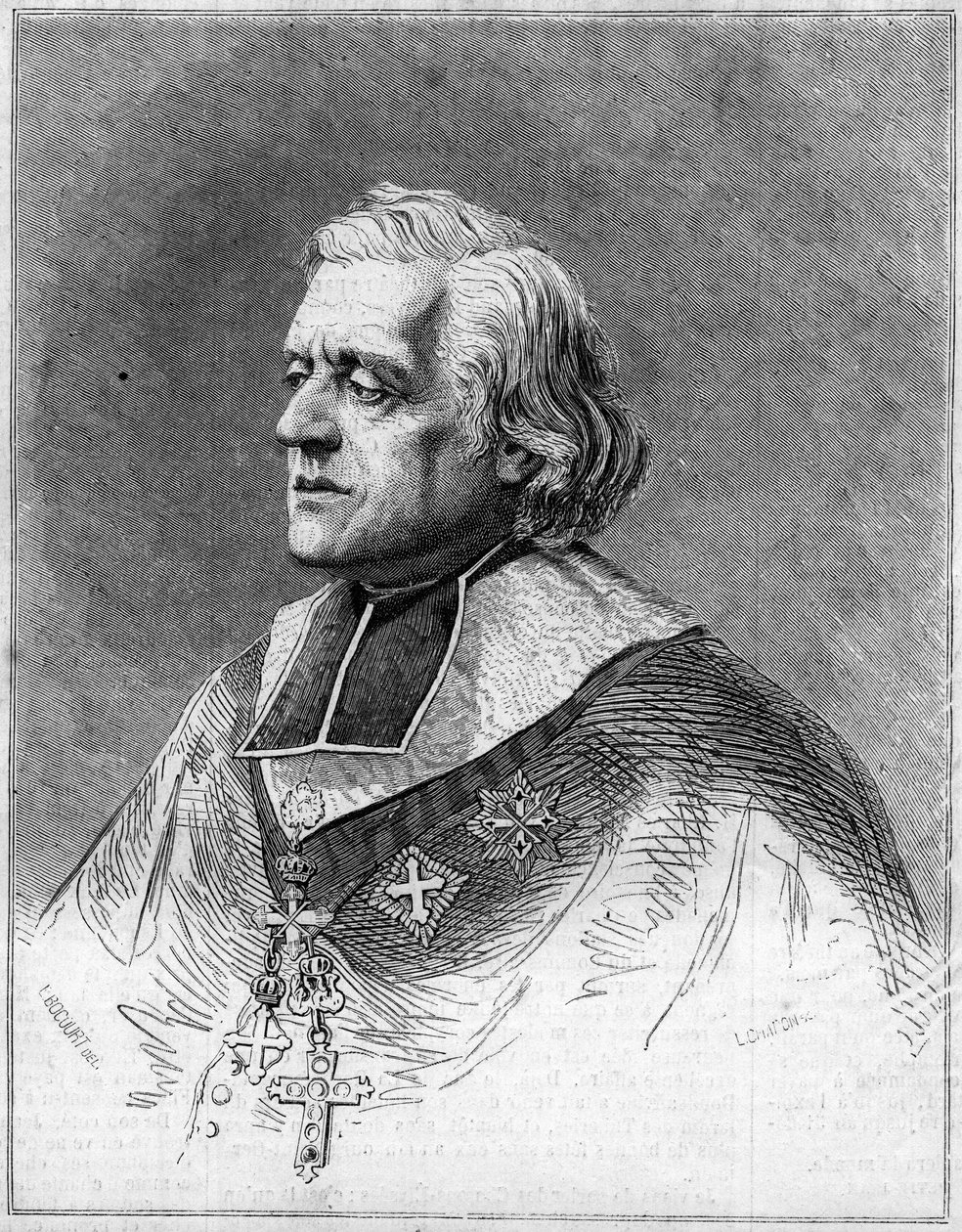マルセイユの前夜祭であるシャルル・ジョセフ・ユージン・ド・マゼノ（1782-1861）の肖像。6月1日付「イラストレーション・ワールド」216号に掲載された版画の肖像 作： フランス語学校