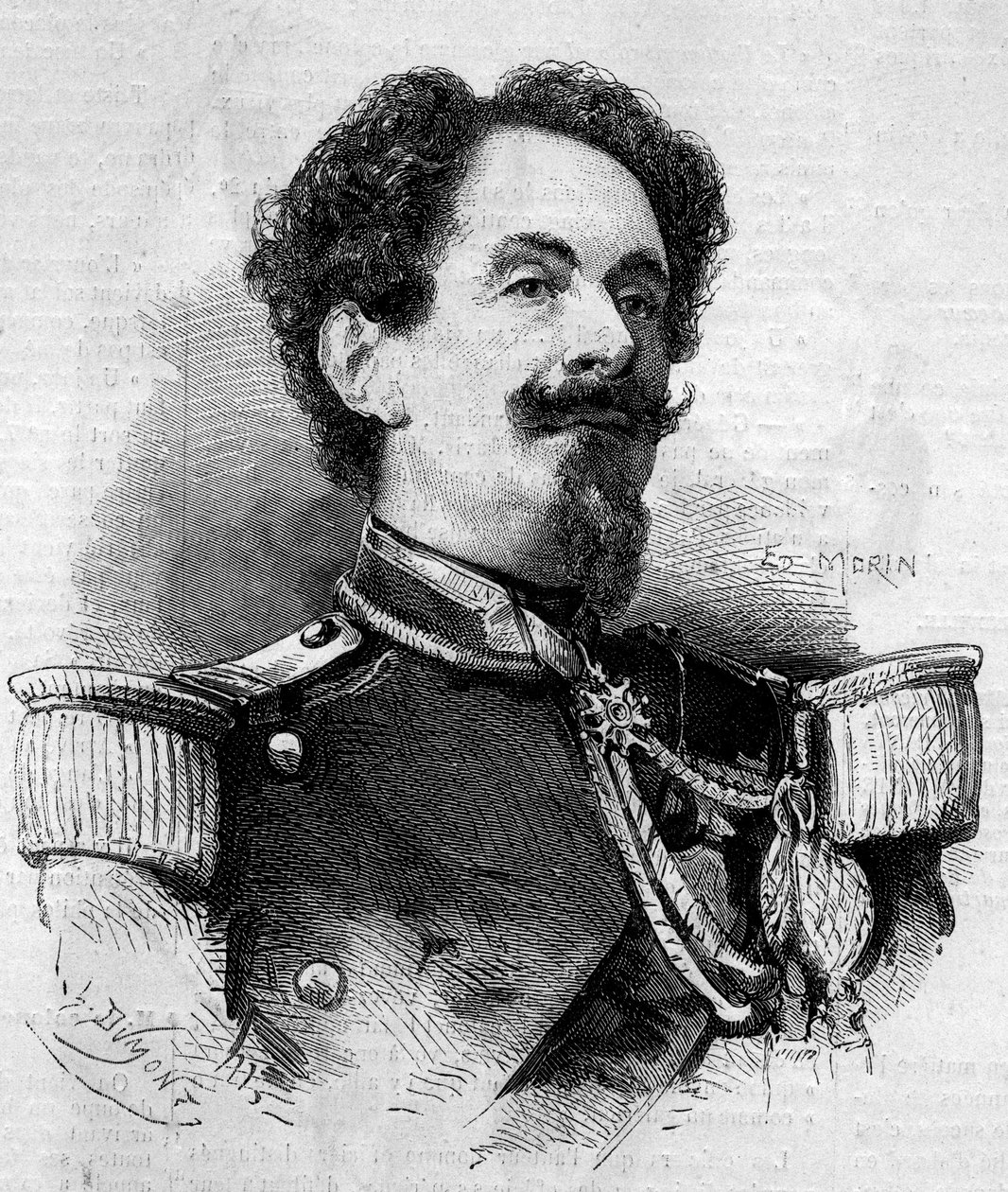 グアドループ総督、シャルル・ヴィクトール・フレボー（フレボー将軍）（1813-1888）の肖像。1860年2月11日付「Le Monde Illustré」148号に掲載されたエングレーヴィング。 作： フランス語学校