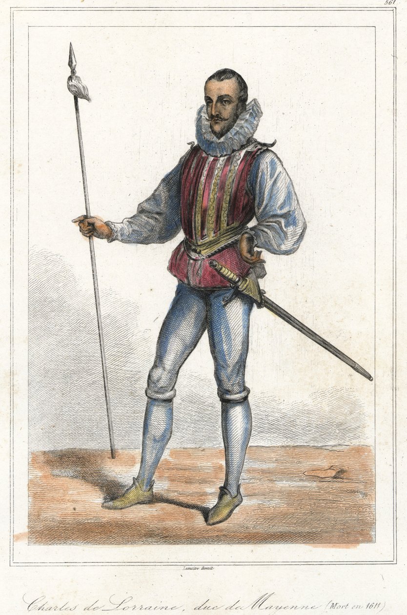 フランスの王子、マイエンヌ公シャルル・ド・ロレーヌ（1554-1611）の肖像。ギーズ公アンリの後、同盟の首領となる（1589年）。 作： フランス語学校
