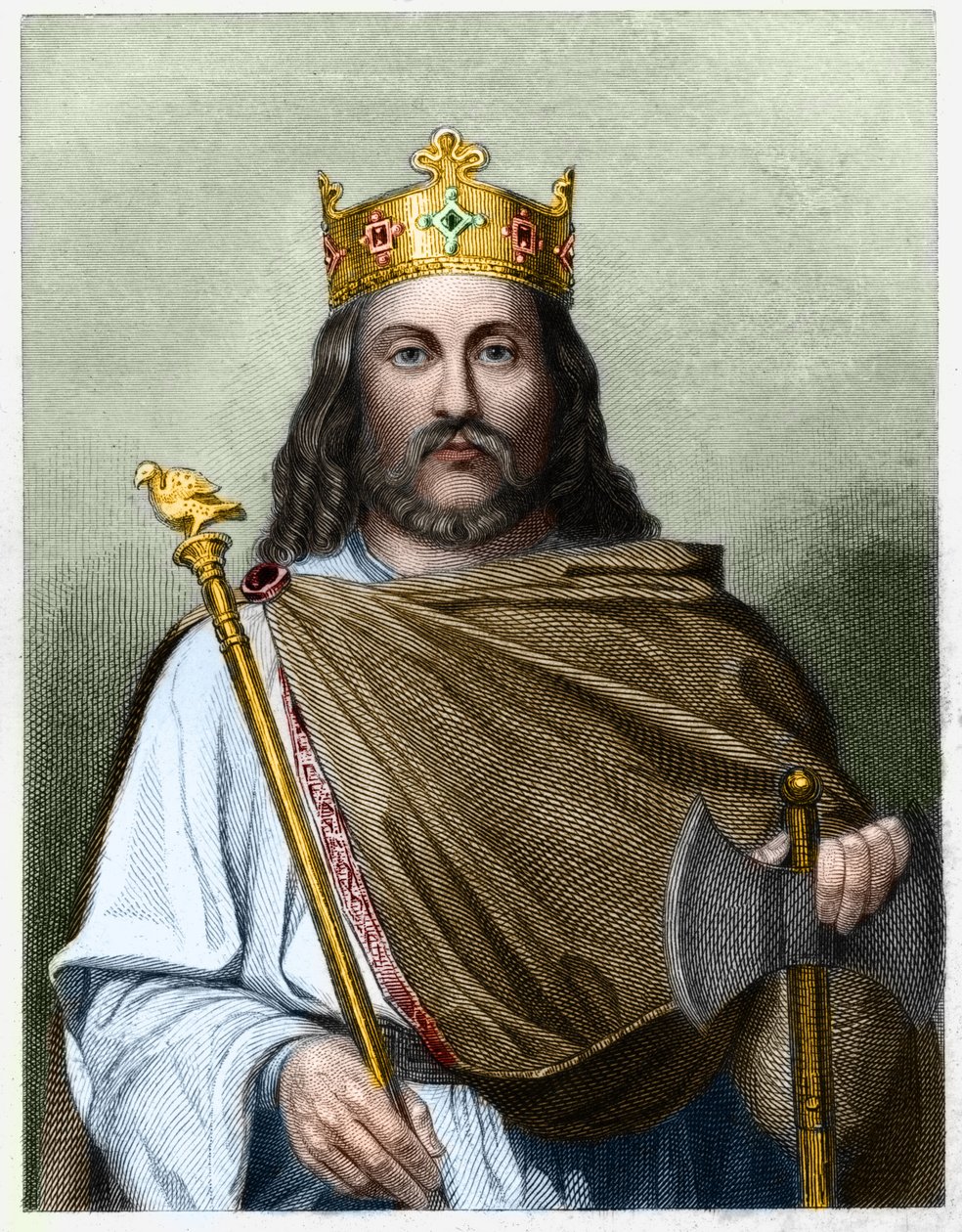 ネウストリア王チルペリック1世（539-584）の肖像-ラヴァレの『フランス史』に掲載されている、エングレーヴィング、sd. 作： フランス語学校