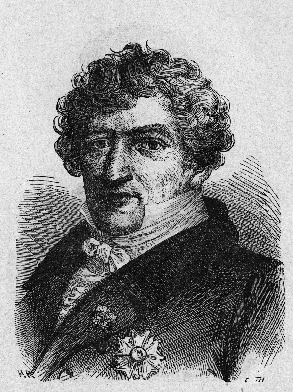 フランスの動物学者・古生物学者キュヴィエ（1769-1832）の肖像画（1896年の "Album de la Science; illustrious scientists; Great discoveries "掲載 作： フランス語学校